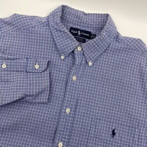 Ralph Lauren Big Shirt Mens XXL Blue White Check Long Sleeve Button Down Cotton